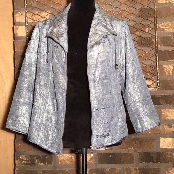 Ruby Rd. Front zip jacket lightweight silver gray S/M - Picture 2 of 6